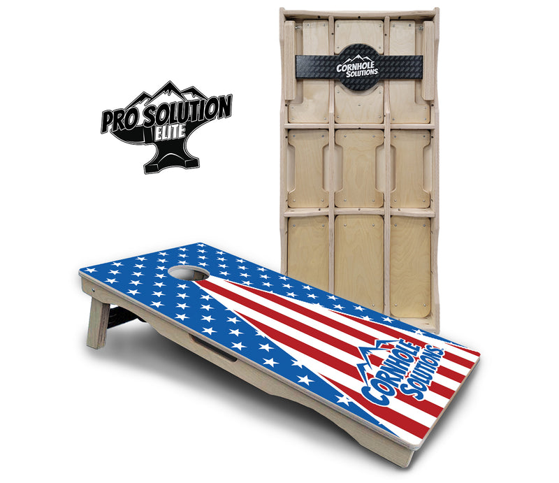 Pro Solution Elite - Stars & Stripes Triangle Design Options - Professional Tournament Cornhole Boards 3/4" Baltic Birch - Zero Bounce Zero Movement Vertical Interlocking Braces for Extra Weight & Stability +Double Thick Legs +Airmail Blocker