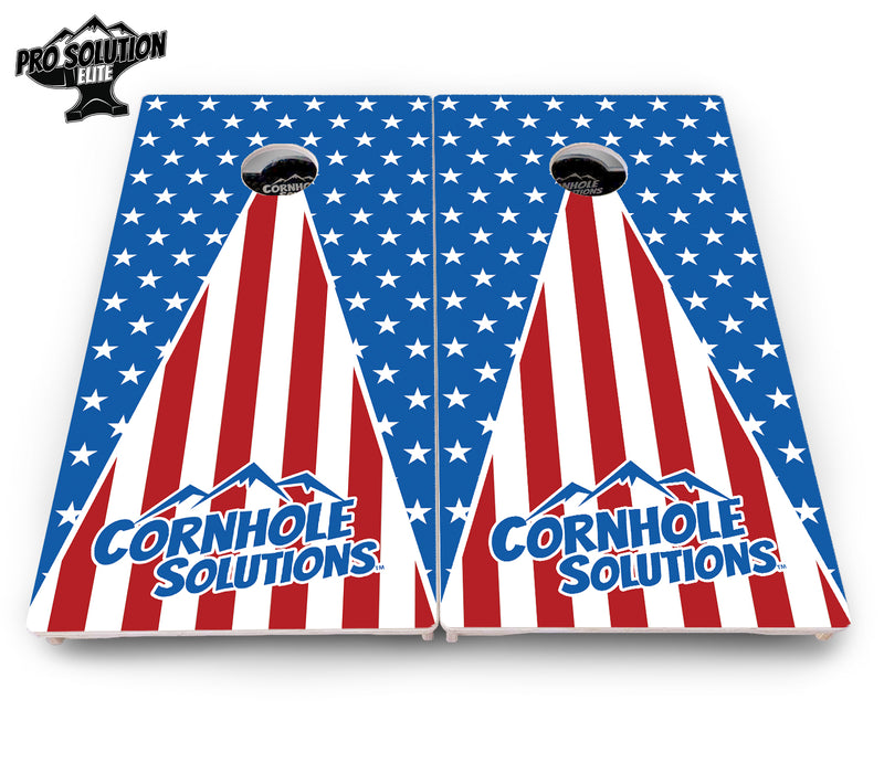 Pro Solution Elite - Stars & Stripes Triangle Design Options - Professional Tournament Cornhole Boards 3/4" Baltic Birch - Zero Bounce Zero Movement Vertical Interlocking Braces for Extra Weight & Stability +Double Thick Legs +Airmail Blocker