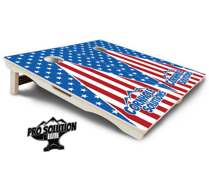 Pro Solution Elite - Stars & Stripes Triangle Design Options - Professional Tournament Cornhole Boards 3/4" Baltic Birch - Zero Bounce Zero Movement Vertical Interlocking Braces for Extra Weight & Stability +Double Thick Legs +Airmail Blocker