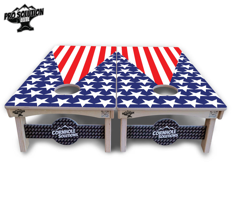 Pro Solution Elite - Stars & Stripes Triangle - Professional Tournament Cornhole Boards 3/4" Baltic Birch - Zero Bounce Zero Movement Vertical Interlocking Braces for Extra Weight & Stability +Double Thick Legs +Airmail Blocker