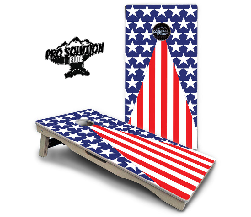 Pro Solution Elite - Stars & Stripes Triangle - Professional Tournament Cornhole Boards 3/4" Baltic Birch - Zero Bounce Zero Movement Vertical Interlocking Braces for Extra Weight & Stability +Double Thick Legs +Airmail Blocker