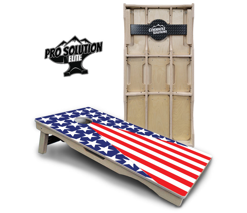 Pro Solution Elite - Stars & Stripes Triangle - Professional Tournament Cornhole Boards 3/4" Baltic Birch - Zero Bounce Zero Movement Vertical Interlocking Braces for Extra Weight & Stability +Double Thick Legs +Airmail Blocker