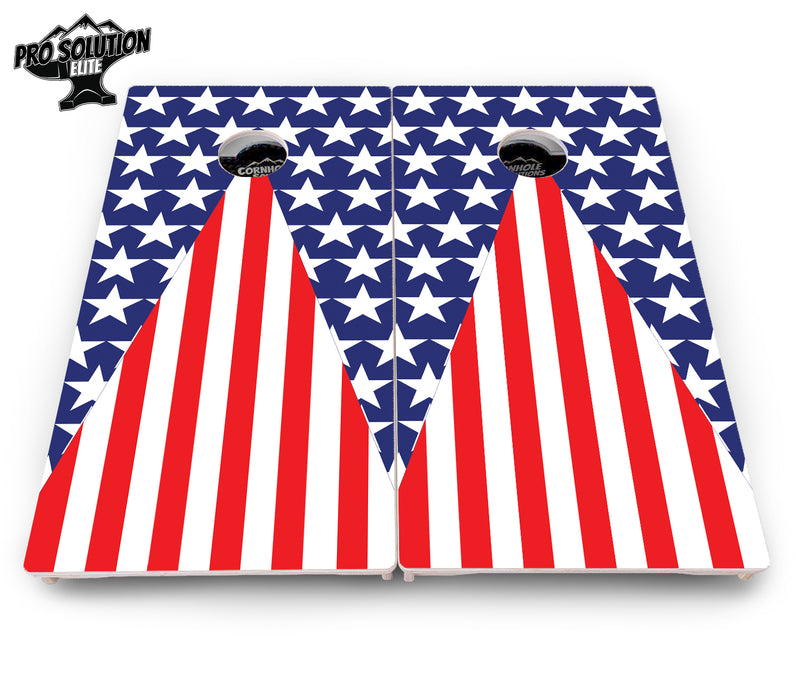 Pro Solution Elite - Stars & Stripes Triangle - Professional Tournament Cornhole Boards 3/4" Baltic Birch - Zero Bounce Zero Movement Vertical Interlocking Braces for Extra Weight & Stability +Double Thick Legs +Airmail Blocker