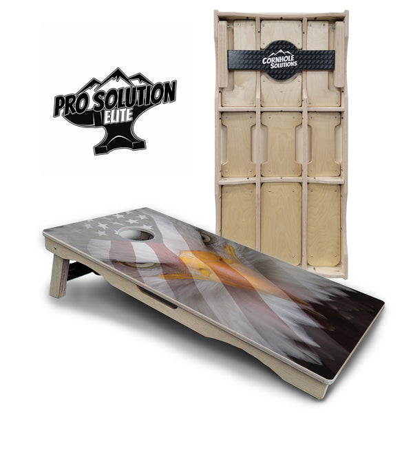 Pro Solution Elite - Freedom Eagle - Professional Tournament Cornhole Boards 3/4" Baltic Birch - Zero Bounce Zero Movement Vertical Interlocking Braces for Extra Weight & Stability +Double Thick Legs +Airmail Blocker