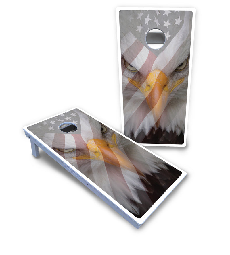 Waterproof - Freedom Eagle Design - All Weather Boards "Outdoor Solution" 18mm(3/4")Direct UV Printed - Regulation 2' by 4' Cornhole Boards (Set of 2 Boards) Double Thick Legs, with Leg Brace & Dual Support Braces!