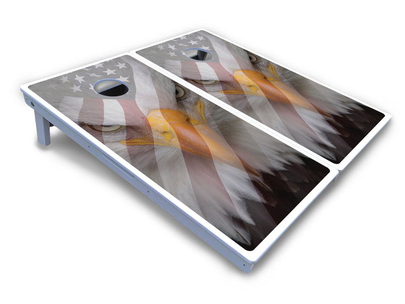 Waterproof - Freedom Eagle Design - All Weather Boards "Outdoor Solution" 18mm(3/4")Direct UV Printed - Regulation 2' by 4' Cornhole Boards (Set of 2 Boards) Double Thick Legs, with Leg Brace & Dual Support Braces!