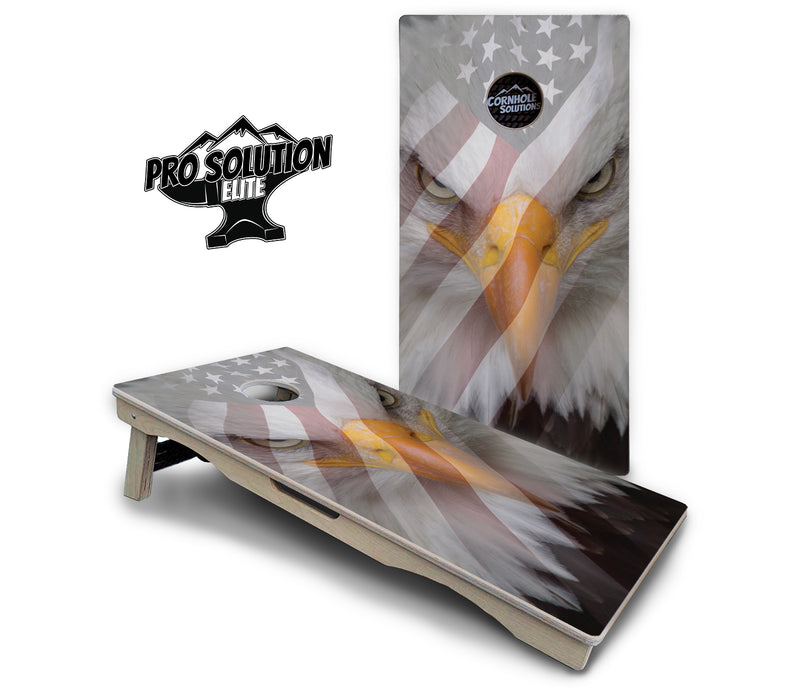 Pro Solution Elite - Freedom Eagle - Professional Tournament Cornhole Boards 3/4" Baltic Birch - Zero Bounce Zero Movement Vertical Interlocking Braces for Extra Weight & Stability +Double Thick Legs +Airmail Blocker