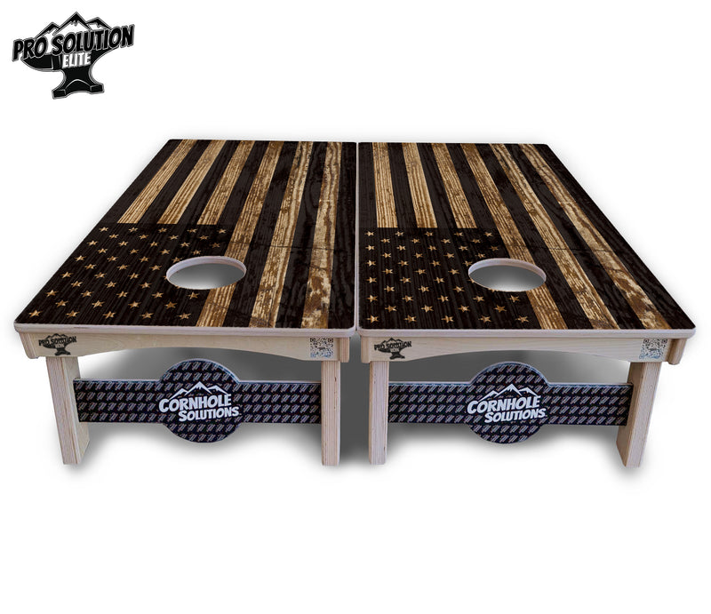 Pro Solution Elite - Wood DTOM & Wood Flag Design Options - Professional Tournament Cornhole Boards 3/4" Baltic Birch - Zero Bounce Zero Movement Vertical Interlocking Braces for Extra Weight & Stability +Double Thick Legs +Airmail Blocker