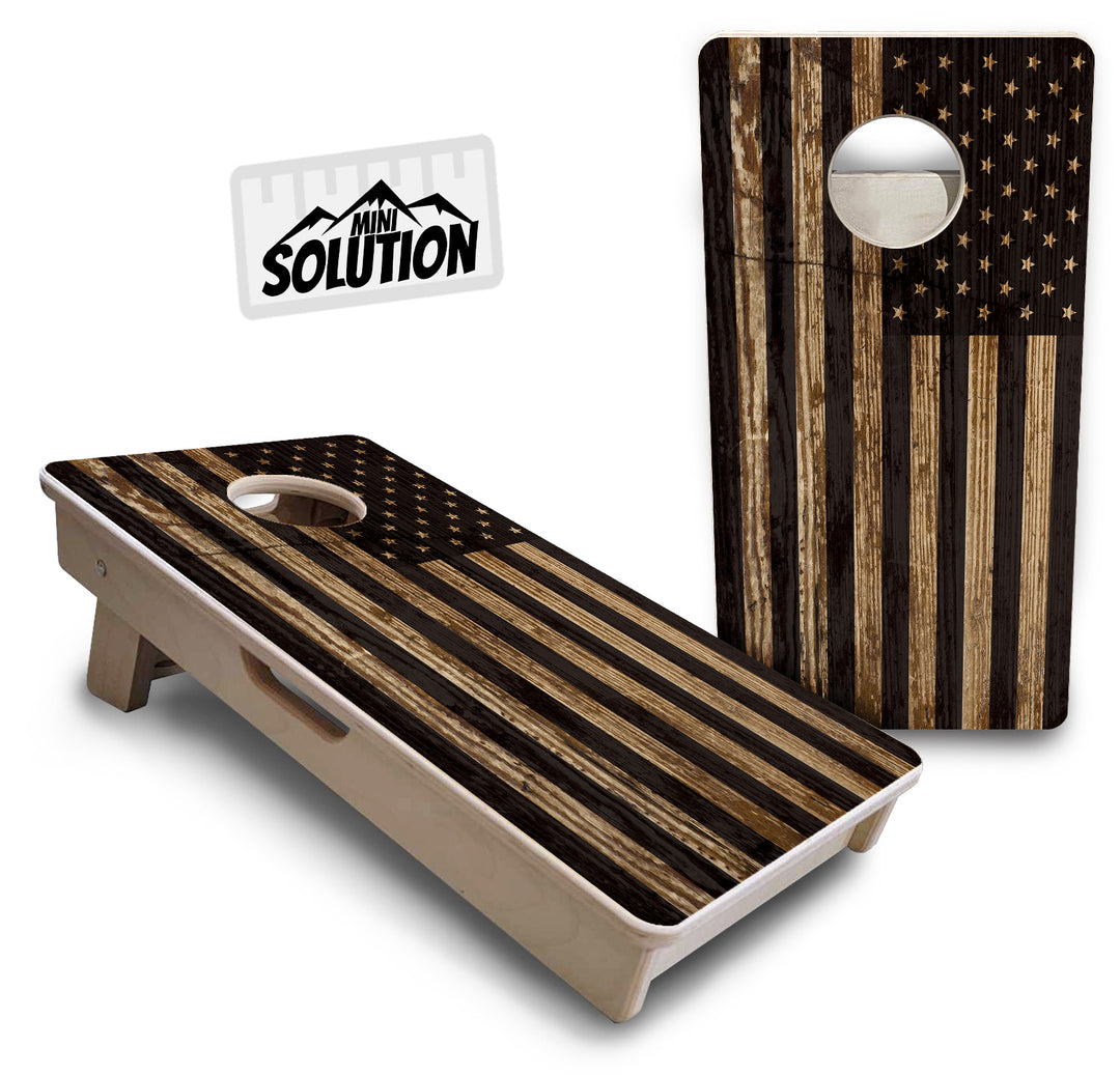 Mini Cornhole Boards - Wood DTOM & Wood Flag