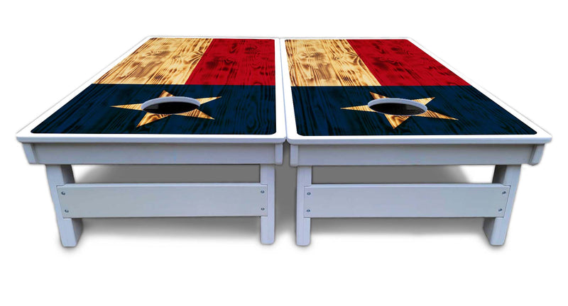 Waterproof - Texas Rustic Flag - All Weather Boards "Outdoor Solution" 18mm(3/4")Direct UV Printed - Regulation 2' by 4' Cornhole Boards (Set of 2 Boards) Double Thick Legs, with Leg Brace & Dual Support Braces!