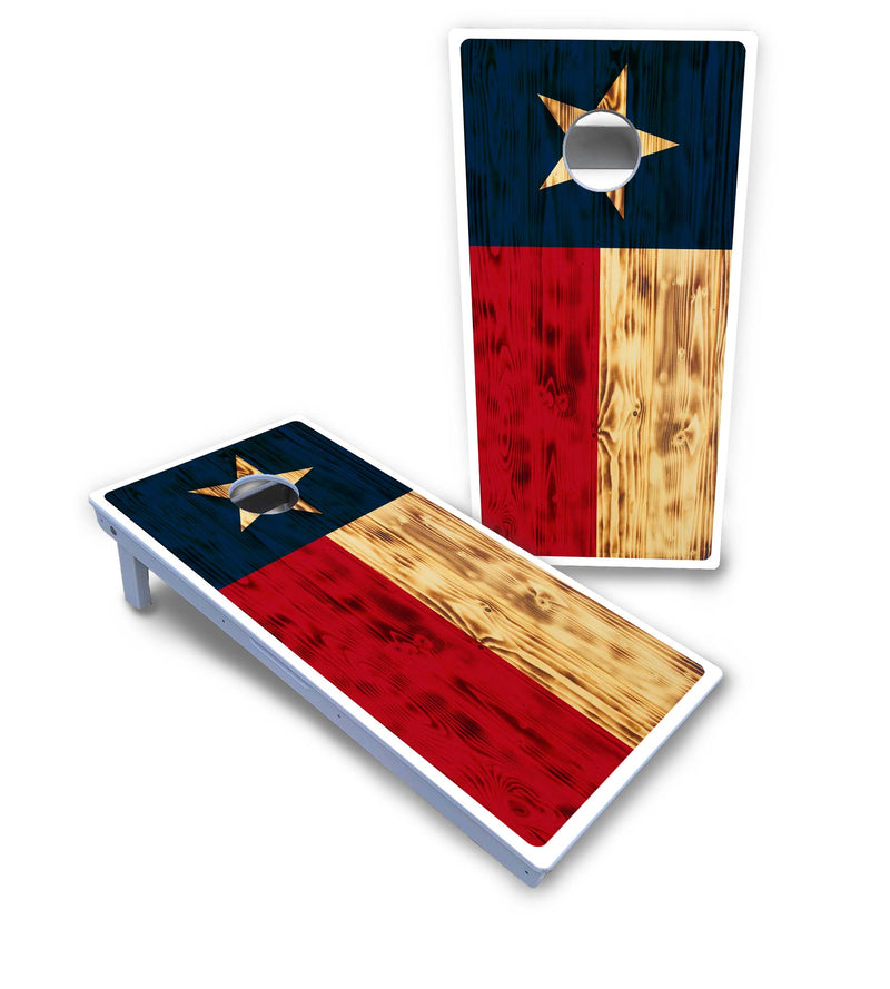 Waterproof - Texas Rustic Flag - All Weather Boards "Outdoor Solution" 18mm(3/4")Direct UV Printed - Regulation 2' by 4' Cornhole Boards (Set of 2 Boards) Double Thick Legs, with Leg Brace & Dual Support Braces!