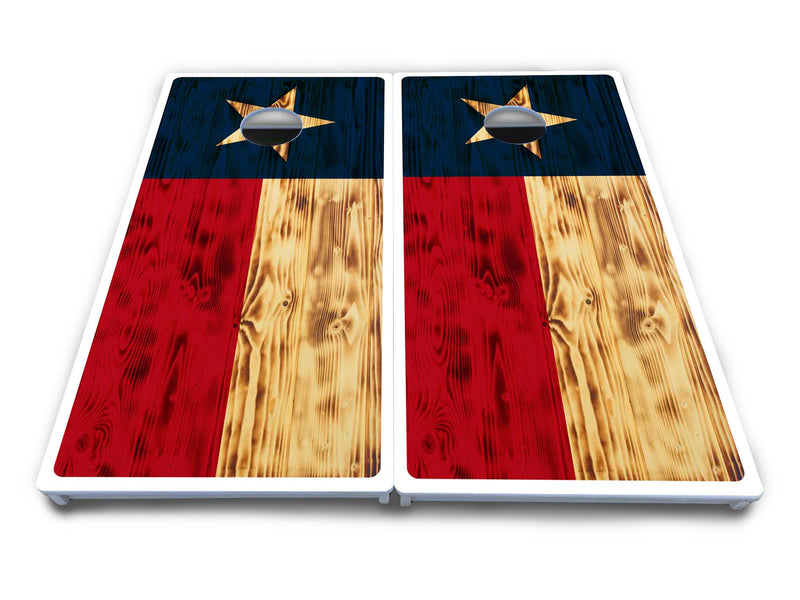 Waterproof - Texas Rustic Flag - All Weather Boards "Outdoor Solution" 18mm(3/4")Direct UV Printed - Regulation 2' by 4' Cornhole Boards (Set of 2 Boards) Double Thick Legs, with Leg Brace & Dual Support Braces!