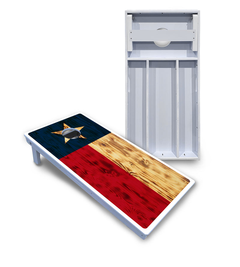 Waterproof - Texas Rustic Flag - All Weather Boards "Outdoor Solution" 18mm(3/4")Direct UV Printed - Regulation 2' by 4' Cornhole Boards (Set of 2 Boards) Double Thick Legs, with Leg Brace & Dual Support Braces!