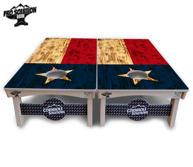 Pro Solution Elite - Burnt Texas Flag - Professional Tournament Cornhole Boards 3/4" Baltic Birch - Zero Bounce Zero Movement Vertical Interlocking Braces for Extra Weight & Stability +Double Thick Legs +Airmail Blocker