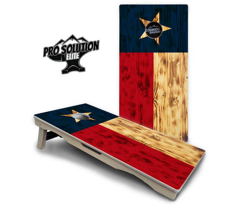 Pro Solution Elite - Burnt Texas Flag - Professional Tournament Cornhole Boards 3/4" Baltic Birch - Zero Bounce Zero Movement Vertical Interlocking Braces for Extra Weight & Stability +Double Thick Legs +Airmail Blocker