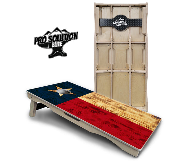 Pro Solution Elite - Burnt Texas Flag - Professional Tournament Cornhole Boards 3/4" Baltic Birch - Zero Bounce Zero Movement Vertical Interlocking Braces for Extra Weight & Stability +Double Thick Legs +Airmail Blocker