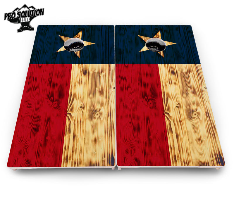 Pro Solution Elite - Burnt Texas Flag - Professional Tournament Cornhole Boards 3/4" Baltic Birch - Zero Bounce Zero Movement Vertical Interlocking Braces for Extra Weight & Stability +Double Thick Legs +Airmail Blocker