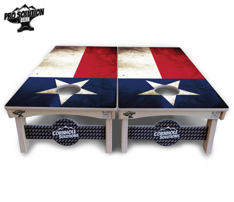 Pro Solution Elite - Texas Flag - Professional Tournament Cornhole Boards 3/4" Baltic Birch - Zero Bounce Zero Movement Vertical Interlocking Braces for Extra Weight & Stability +Double Thick Legs +Airmail Blocker