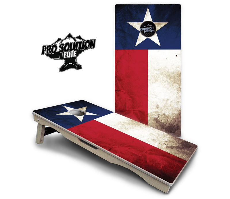 Pro Solution Elite - Texas Flag - Professional Tournament Cornhole Boards 3/4" Baltic Birch - Zero Bounce Zero Movement Vertical Interlocking Braces for Extra Weight & Stability +Double Thick Legs +Airmail Blocker