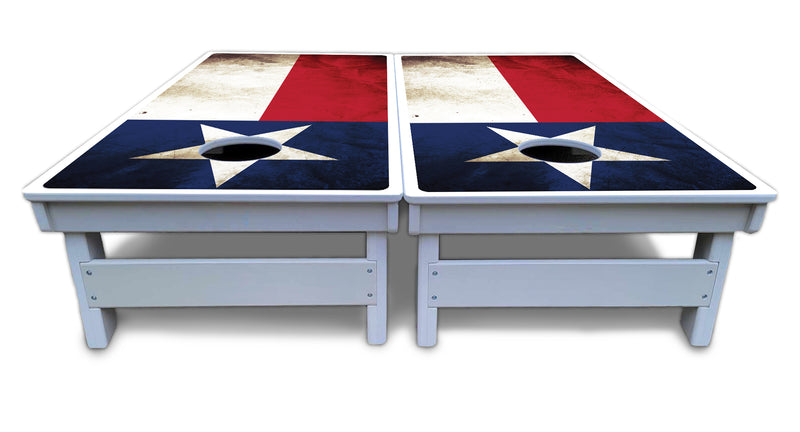 Waterproof - Texas Design - All Weather Boards "Outdoor Solution" 18mm(3/4")Direct UV Printed - Regulation 2' by 4' Cornhole Boards (Set of 2 Boards) Double Thick Legs, with Leg Brace & Dual Support Braces!