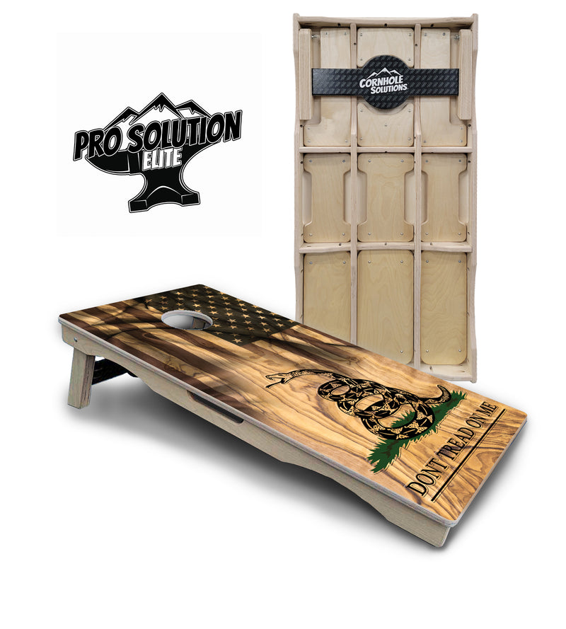 Pro Solution Elite - Don't Tread On Me Design Options - Professional Tournament Cornhole Boards 3/4" Baltic Birch - Zero Bounce Zero Movement Vertical Interlocking Braces for Extra Weight & Stability +Double Thick Legs +Airmail Blocker