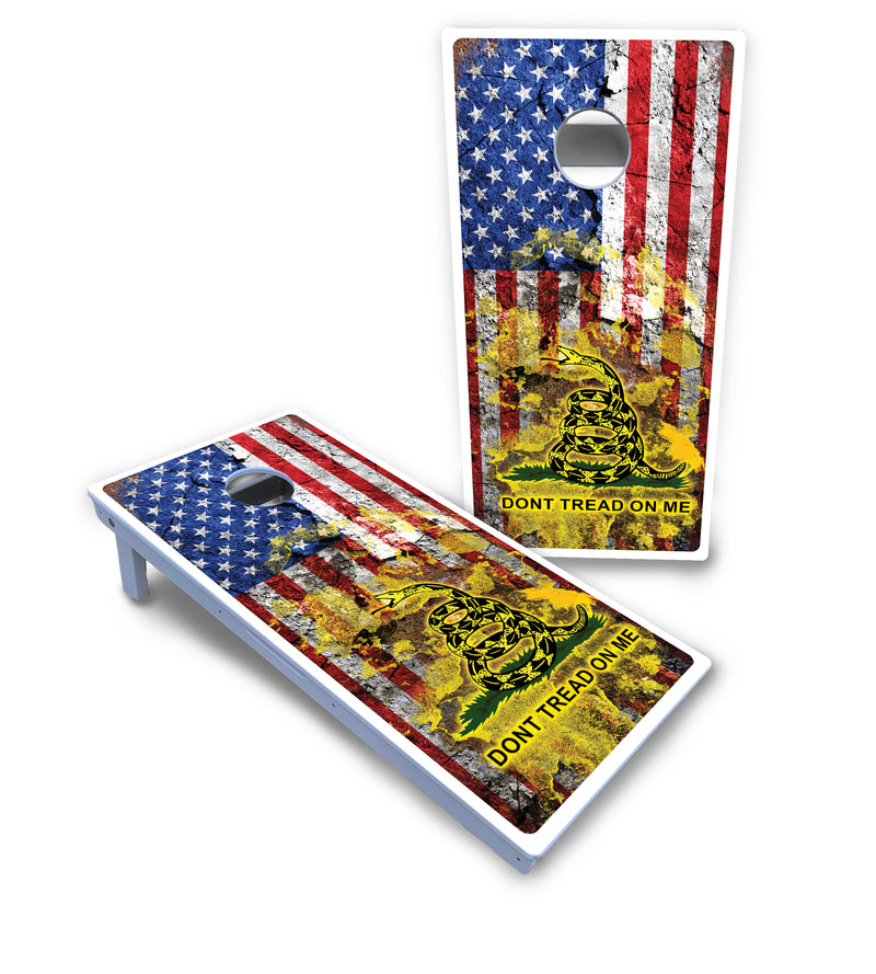 Waterproof - DTOM Flag 1 - All Weather Boards "Outdoor Solution" 18mm(3/4")Direct UV Printed - Regulation 2' by 4' Cornhole Boards (Set of 2 Boards) Double Thick Legs, with Leg Brace & Dual Support Braces!