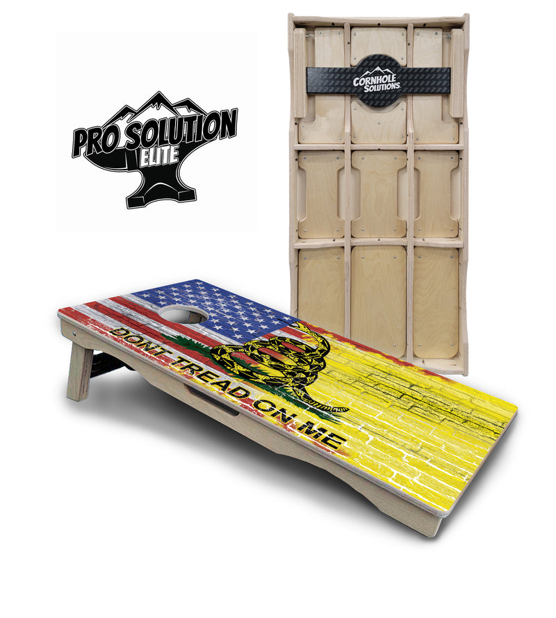 Pro Solution Elite - Don't Tread On Me Design Options - Professional Tournament Cornhole Boards 3/4" Baltic Birch - Zero Bounce Zero Movement Vertical Interlocking Braces for Extra Weight & Stability +Double Thick Legs +Airmail Blocker