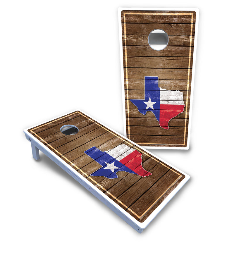 Waterproof - Texas Wood Slats Design - All Weather Boards "Outdoor Solution" 18mm(3/4")Direct UV Printed - Regulation 2' by 4' Cornhole Boards (Set of 2 Boards) Double Thick Legs, with Leg Brace & Dual Support Braces!