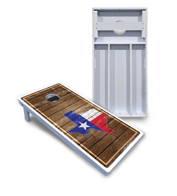 Waterproof - Texas Wood Slats Design - All Weather Boards "Outdoor Solution" 18mm(3/4")Direct UV Printed - Regulation 2' by 4' Cornhole Boards (Set of 2 Boards) Double Thick Legs, with Leg Brace & Dual Support Braces!