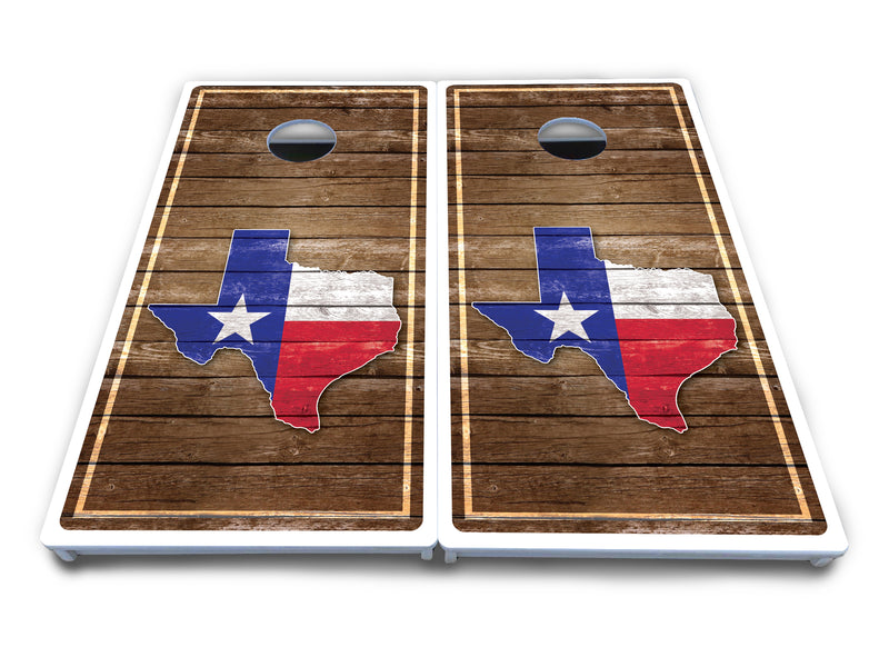 Waterproof - Texas Wood Slats Design - All Weather Boards "Outdoor Solution" 18mm(3/4")Direct UV Printed - Regulation 2' by 4' Cornhole Boards (Set of 2 Boards) Double Thick Legs, with Leg Brace & Dual Support Braces!