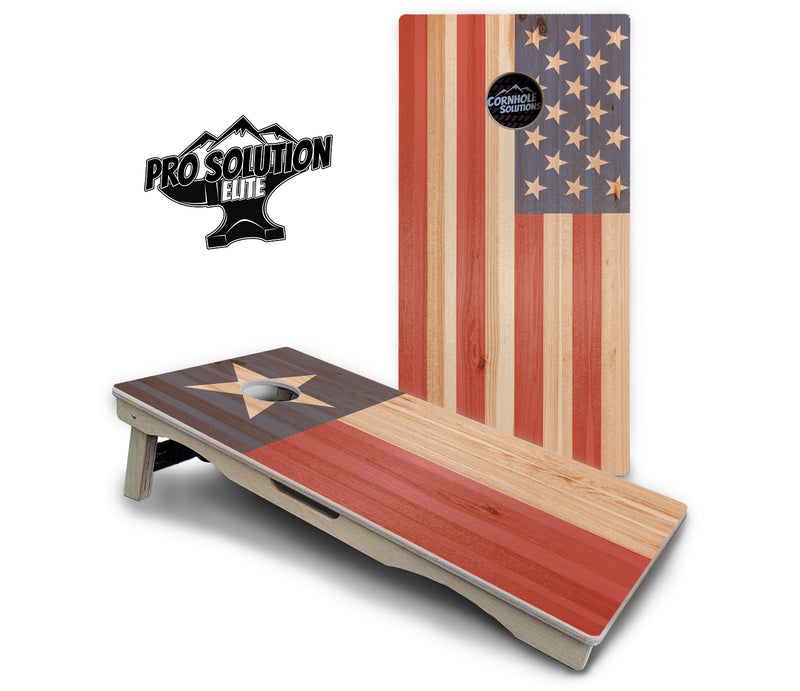 Pro Solution Elite - Faded Texas & American Flag Options - Professional Tournament Cornhole Boards 3/4" Baltic Birch - Zero Bounce Zero Movement Vertical Interlocking Braces for Extra Weight & Stability +Double Thick Legs +Airmail Blocker