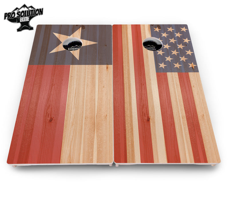 Pro Solution Elite - Faded Texas & American Flag Options - Professional Tournament Cornhole Boards 3/4" Baltic Birch - Zero Bounce Zero Movement Vertical Interlocking Braces for Extra Weight & Stability +Double Thick Legs +Airmail Blocker