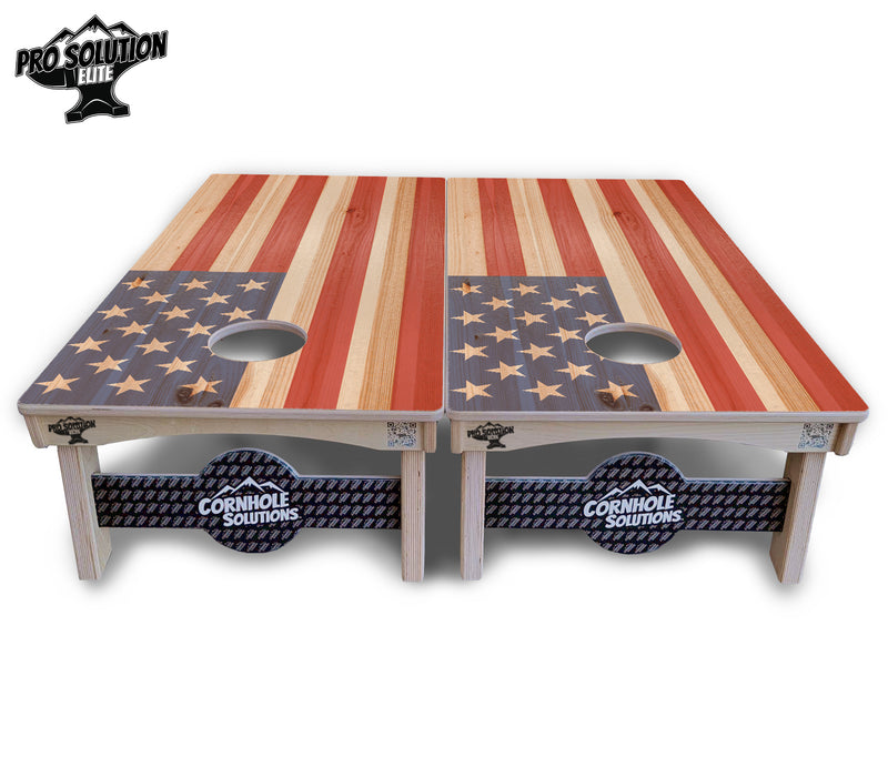 Pro Solution Elite - Faded Texas & American Flag Options - Professional Tournament Cornhole Boards 3/4" Baltic Birch - Zero Bounce Zero Movement Vertical Interlocking Braces for Extra Weight & Stability +Double Thick Legs +Airmail Blocker