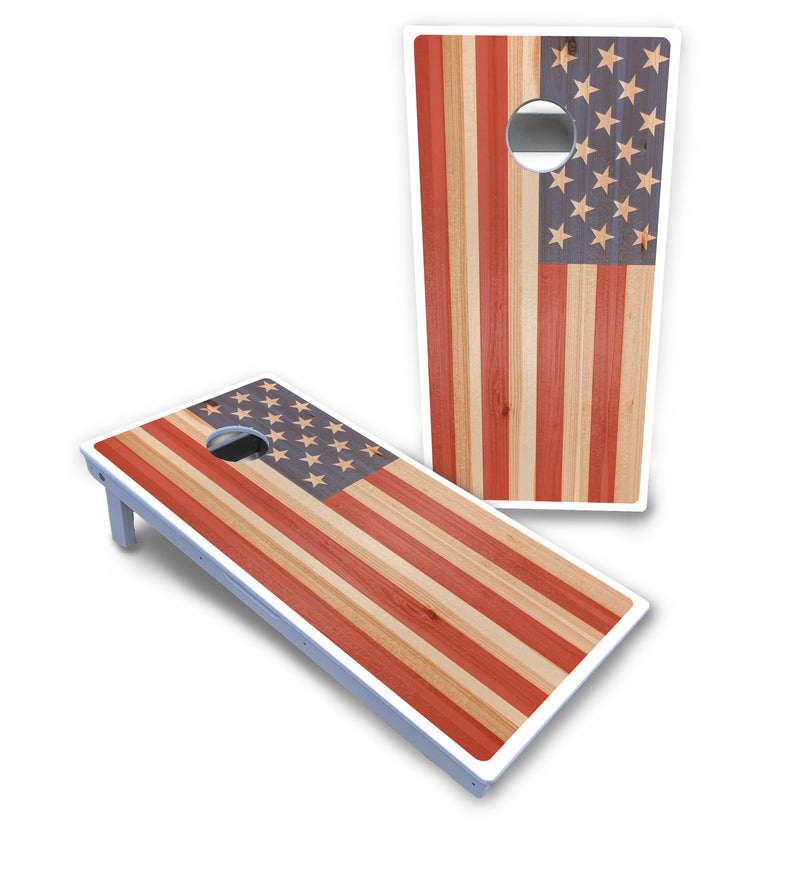 Waterproof - Faded Texas & American Flag Options - All Weather Boards "Outdoor Solution" 18mm(3/4")Direct UV Printed - Regulation 2' by 4' Cornhole Boards (Set of 2 Boards) Double Thick Legs, with Leg Brace & Dual Support Braces!