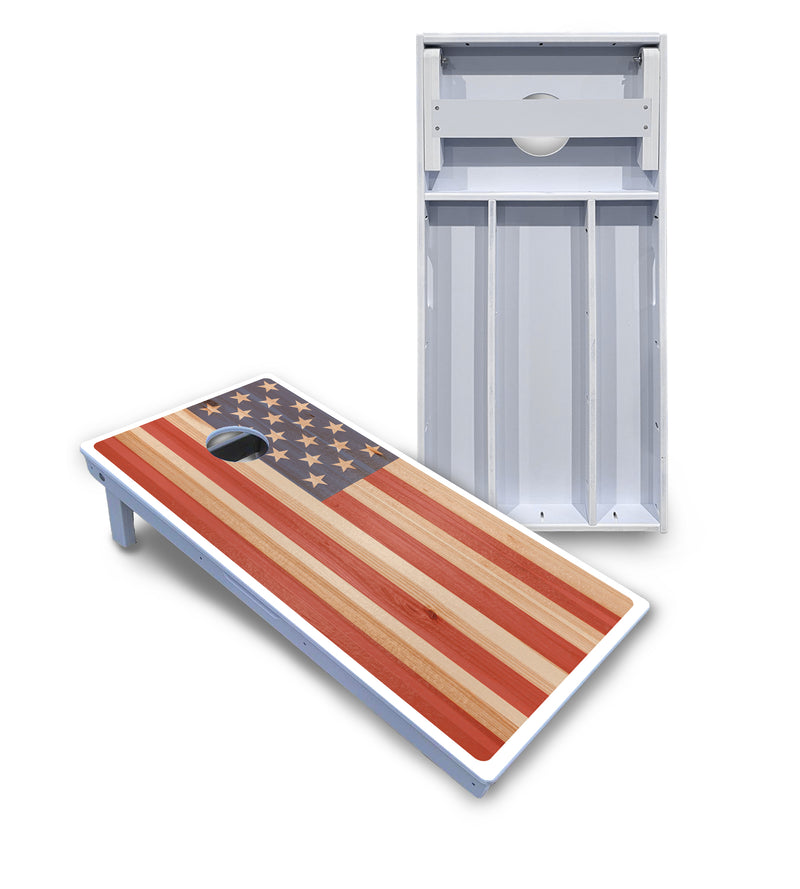 Waterproof - Faded Texas & American Flag Options - All Weather Boards "Outdoor Solution" 18mm(3/4")Direct UV Printed - Regulation 2' by 4' Cornhole Boards (Set of 2 Boards) Double Thick Legs, with Leg Brace & Dual Support Braces!