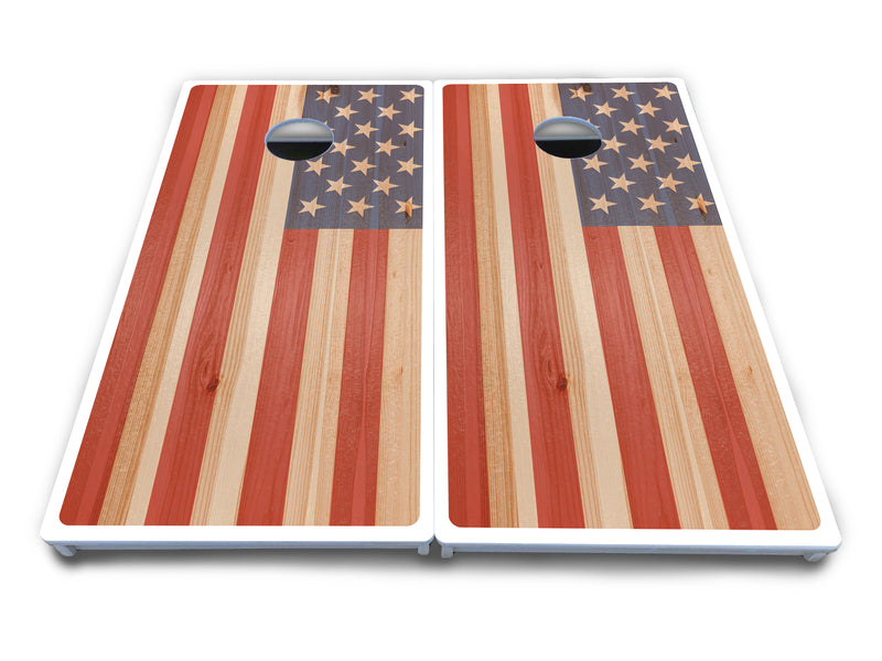 Waterproof - Faded Texas & American Flag Options - All Weather Boards "Outdoor Solution" 18mm(3/4")Direct UV Printed - Regulation 2' by 4' Cornhole Boards (Set of 2 Boards) Double Thick Legs, with Leg Brace & Dual Support Braces!