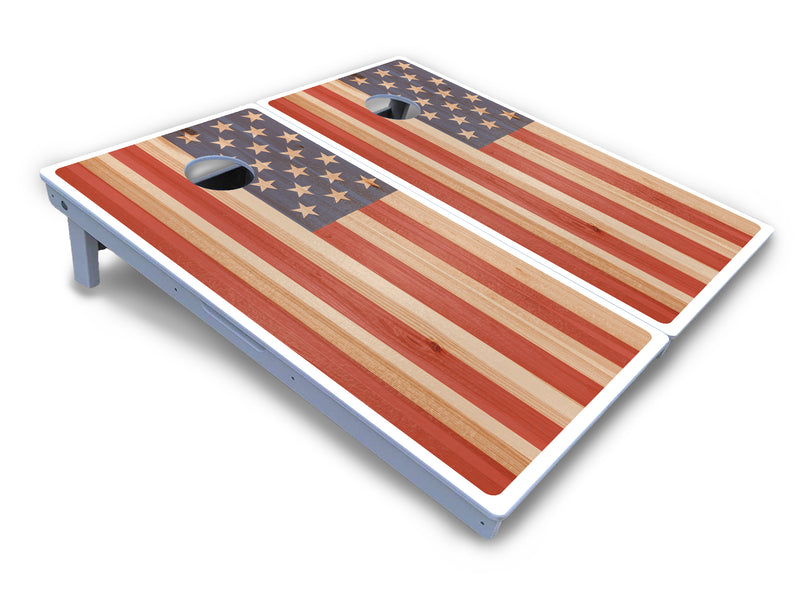 Waterproof - Faded Texas & American Flag Options - All Weather Boards "Outdoor Solution" 18mm(3/4")Direct UV Printed - Regulation 2' by 4' Cornhole Boards (Set of 2 Boards) Double Thick Legs, with Leg Brace & Dual Support Braces!