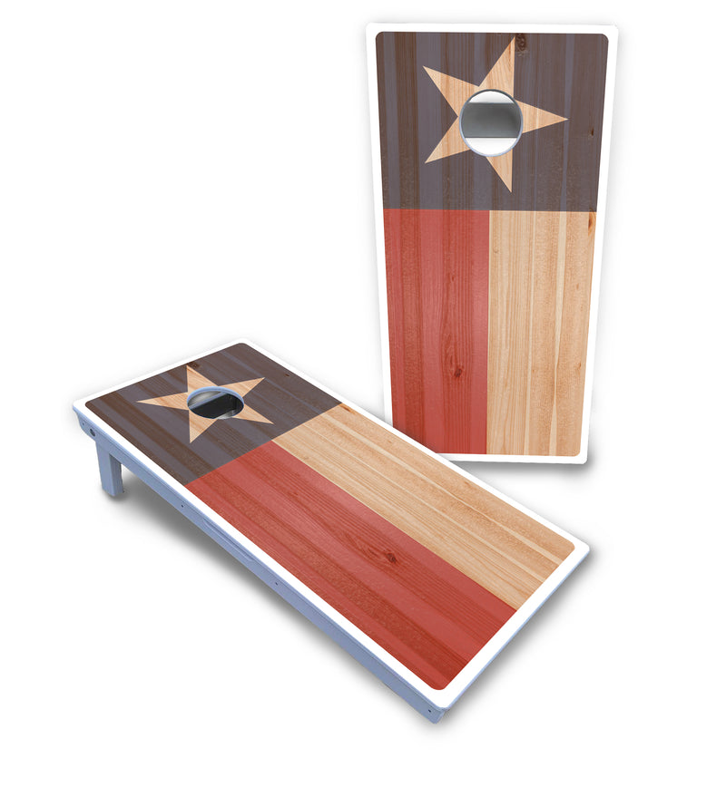 Waterproof - Faded Texas & American Flag Options - All Weather Boards "Outdoor Solution" 18mm(3/4")Direct UV Printed - Regulation 2' by 4' Cornhole Boards (Set of 2 Boards) Double Thick Legs, with Leg Brace & Dual Support Braces!