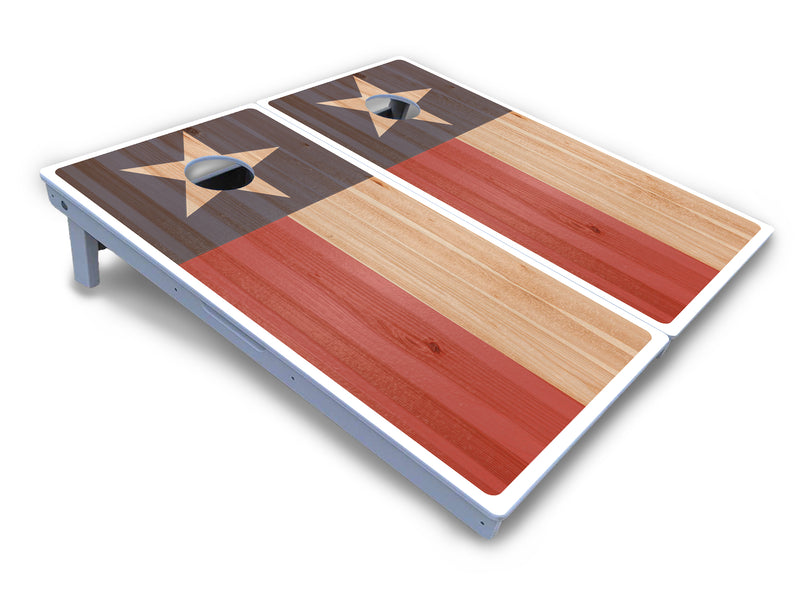 Waterproof - Faded Texas & American Flag Options - All Weather Boards "Outdoor Solution" 18mm(3/4")Direct UV Printed - Regulation 2' by 4' Cornhole Boards (Set of 2 Boards) Double Thick Legs, with Leg Brace & Dual Support Braces!