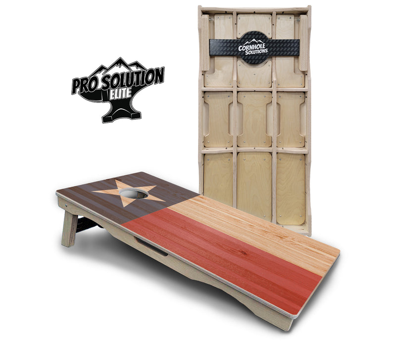 Pro Solution Elite - Faded Texas & American Flag Options - Professional Tournament Cornhole Boards 3/4" Baltic Birch - Zero Bounce Zero Movement Vertical Interlocking Braces for Extra Weight & Stability +Double Thick Legs +Airmail Blocker