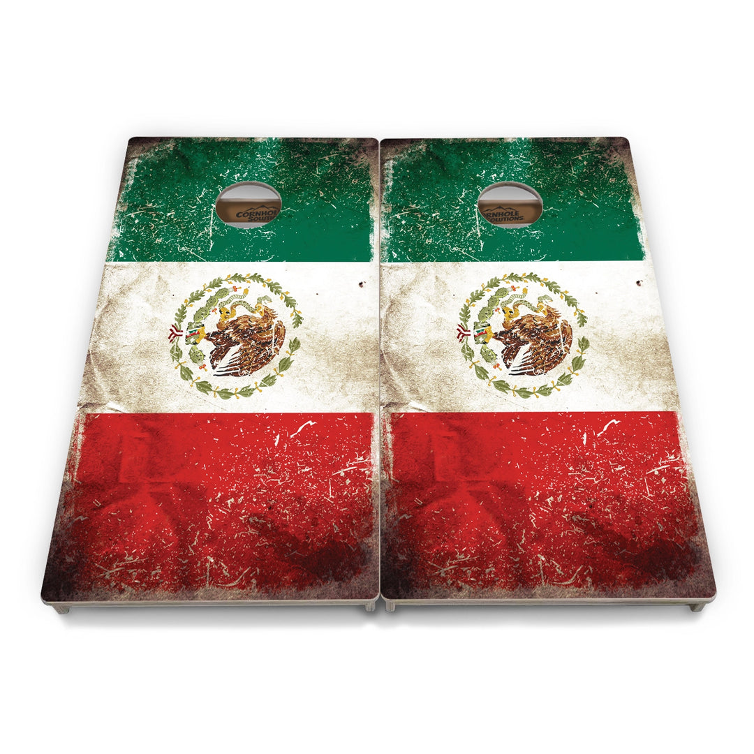Worn Mexico Flag Cornhole Boards – Tournament Series