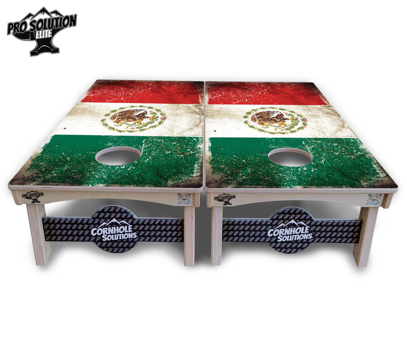 Pro Solution Elite - Mexico Flag - Professional Tournament Cornhole Boards 3/4" Baltic Birch - Zero Bounce Zero Movement Vertical Interlocking Braces for Extra Weight & Stability +Double Thick Legs +Airmail Blocker