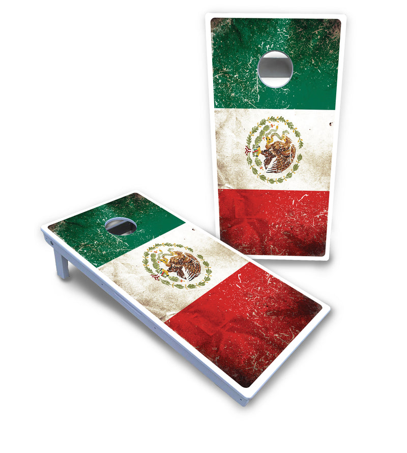 Waterproof - Mexico Flag Design - All Weather Boards "Outdoor Solution" 18mm(3/4")Direct UV Printed - Regulation 2' by 4' Cornhole Boards (Set of 2 Boards) Double Thick Legs, with Leg Brace & Dual Support Braces!