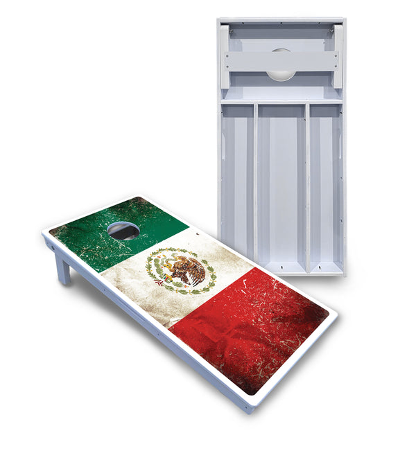 Waterproof - Mexico Flag Design - All Weather Boards "Outdoor Solution" 18mm(3/4")Direct UV Printed - Regulation 2' by 4' Cornhole Boards (Set of 2 Boards) Double Thick Legs, with Leg Brace & Dual Support Braces!