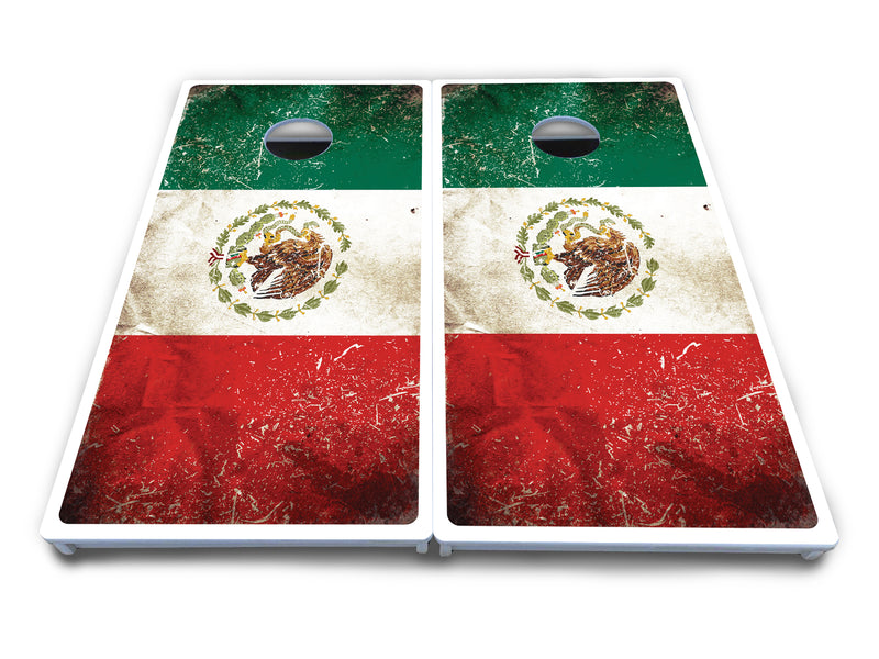 Waterproof - Mexico Flag Design - All Weather Boards "Outdoor Solution" 18mm(3/4")Direct UV Printed - Regulation 2' by 4' Cornhole Boards (Set of 2 Boards) Double Thick Legs, with Leg Brace & Dual Support Braces!