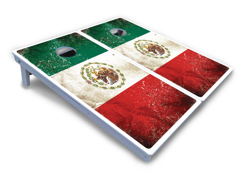 Waterproof - Mexico Flag Design - All Weather Boards "Outdoor Solution" 18mm(3/4")Direct UV Printed - Regulation 2' by 4' Cornhole Boards (Set of 2 Boards) Double Thick Legs, with Leg Brace & Dual Support Braces!