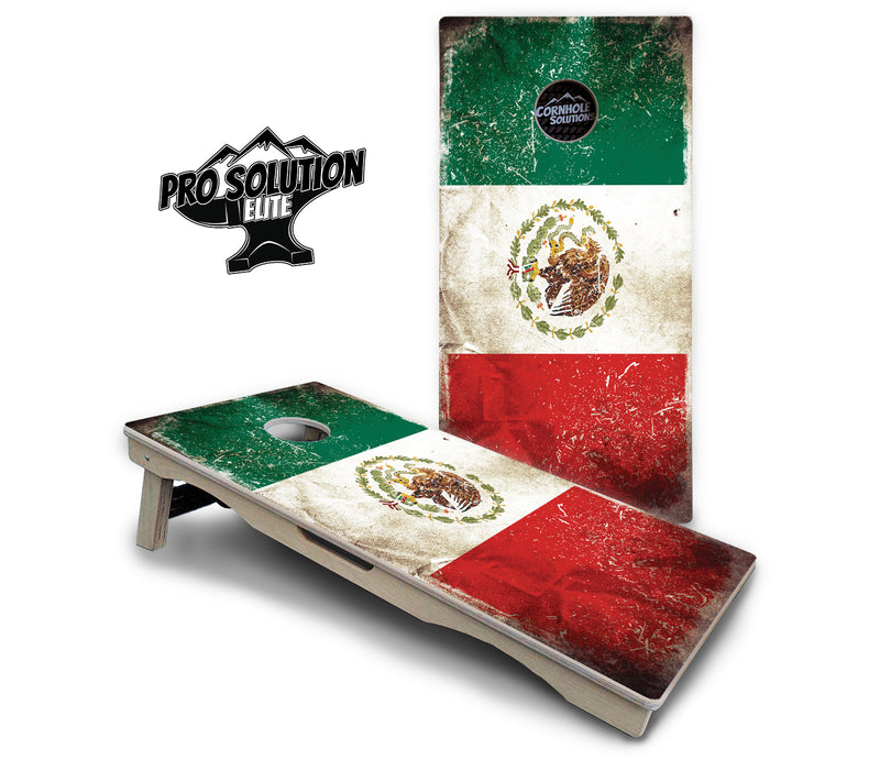 Pro Solution Elite - Mexico Flag - Professional Tournament Cornhole Boards 3/4" Baltic Birch - Zero Bounce Zero Movement Vertical Interlocking Braces for Extra Weight & Stability +Double Thick Legs +Airmail Blocker