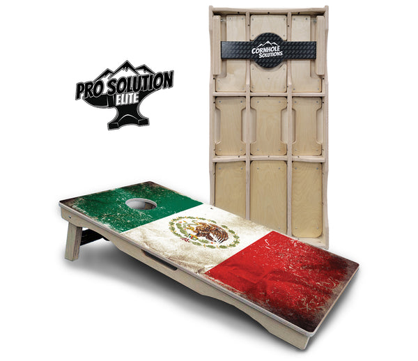 Pro Solution Elite - Mexico Flag - Professional Tournament Cornhole Boards 3/4" Baltic Birch - Zero Bounce Zero Movement Vertical Interlocking Braces for Extra Weight & Stability +Double Thick Legs +Airmail Blocker