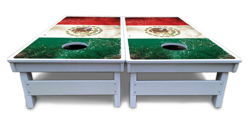 Waterproof - Mexico Flag Design - All Weather Boards "Outdoor Solution" 18mm(3/4")Direct UV Printed - Regulation 2' by 4' Cornhole Boards (Set of 2 Boards) Double Thick Legs, with Leg Brace & Dual Support Braces!