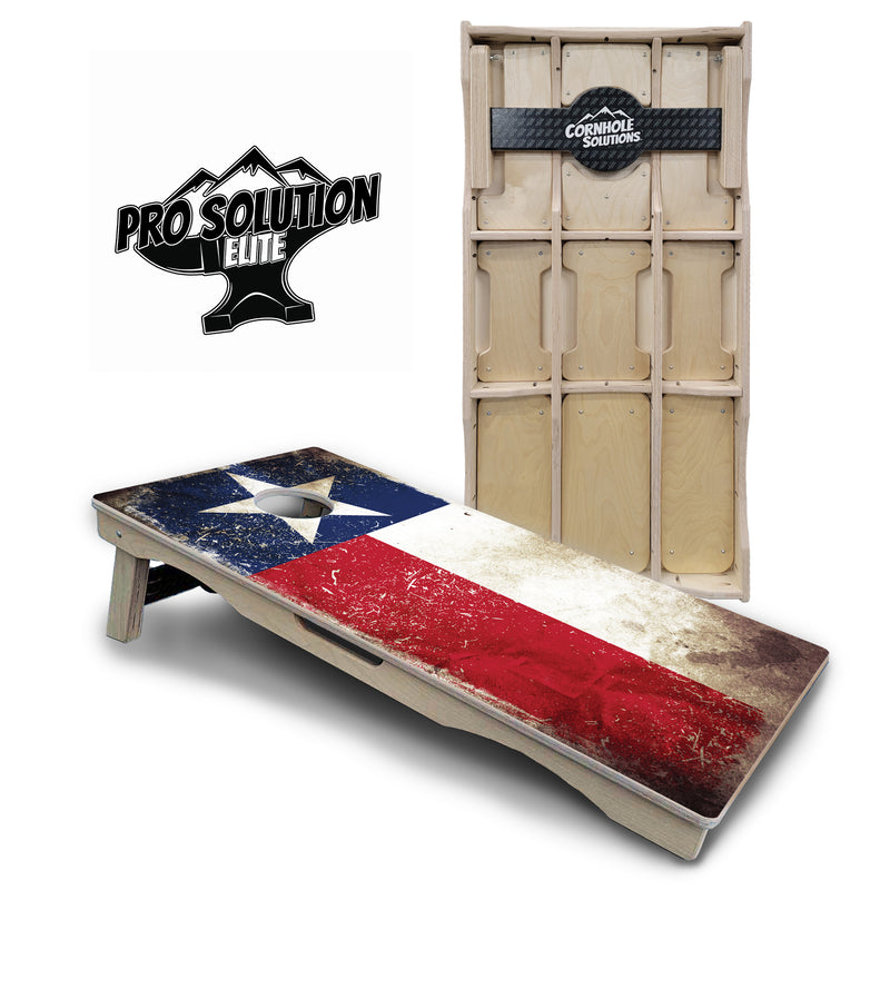 Pro Solution Elite - Texas Flag - Professional Tournament Cornhole Boards 3/4" Baltic Birch - Zero Bounce Zero Movement Vertical Interlocking Braces for Extra Weight & Stability +Double Thick Legs +Airmail Blocker